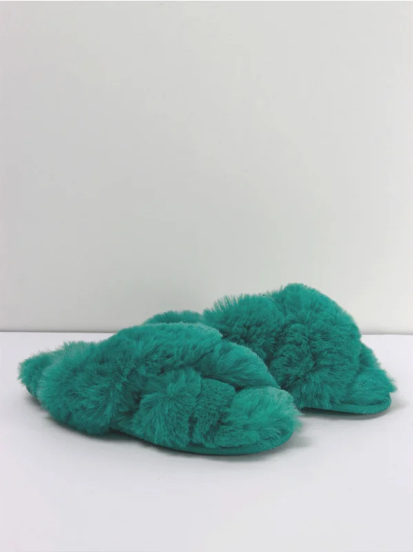 Kids Girl Brooklyn Crossband Fur Slippers,Green