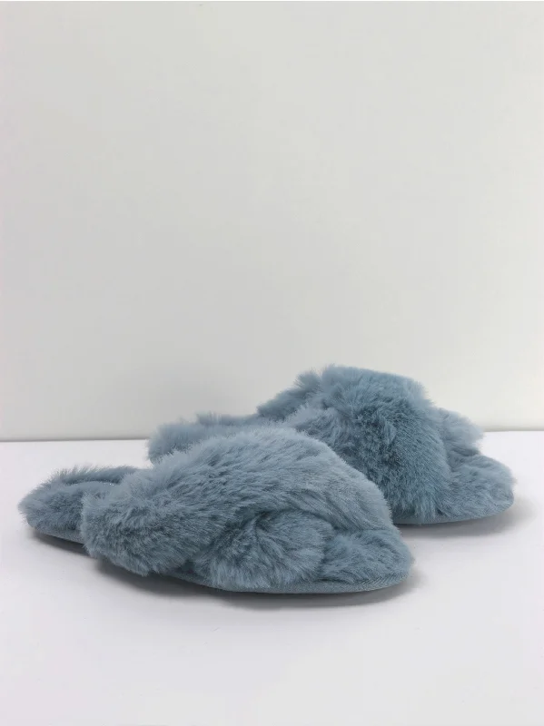 Kids Girl Brooklyn Crossband Fur Slippers,Blue