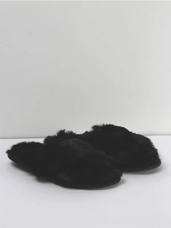 Kid's Girl Brooklyn Crossband Fur Slippers,Black