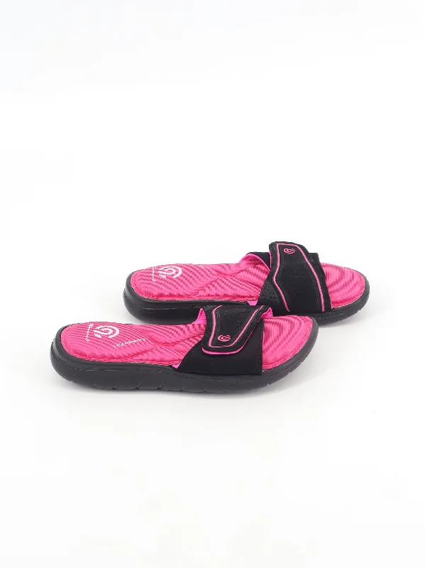 Kids Girl's Brand Logo Printed Slippers,Black/Pink