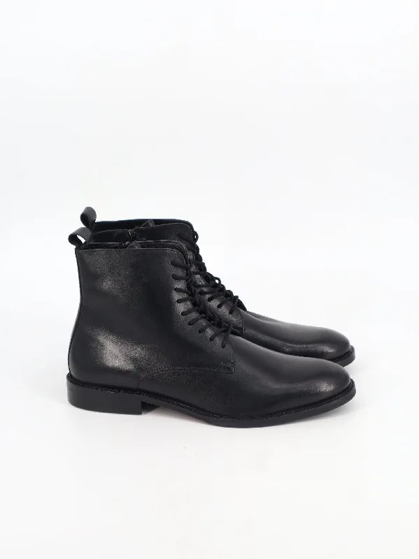 Men's Plain Leather Ankle Boots,Black