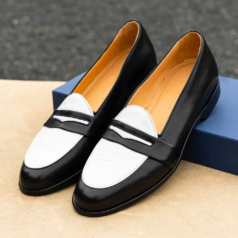 Alba Calfskin Penny Loafer in Black/White by Zelli Italia