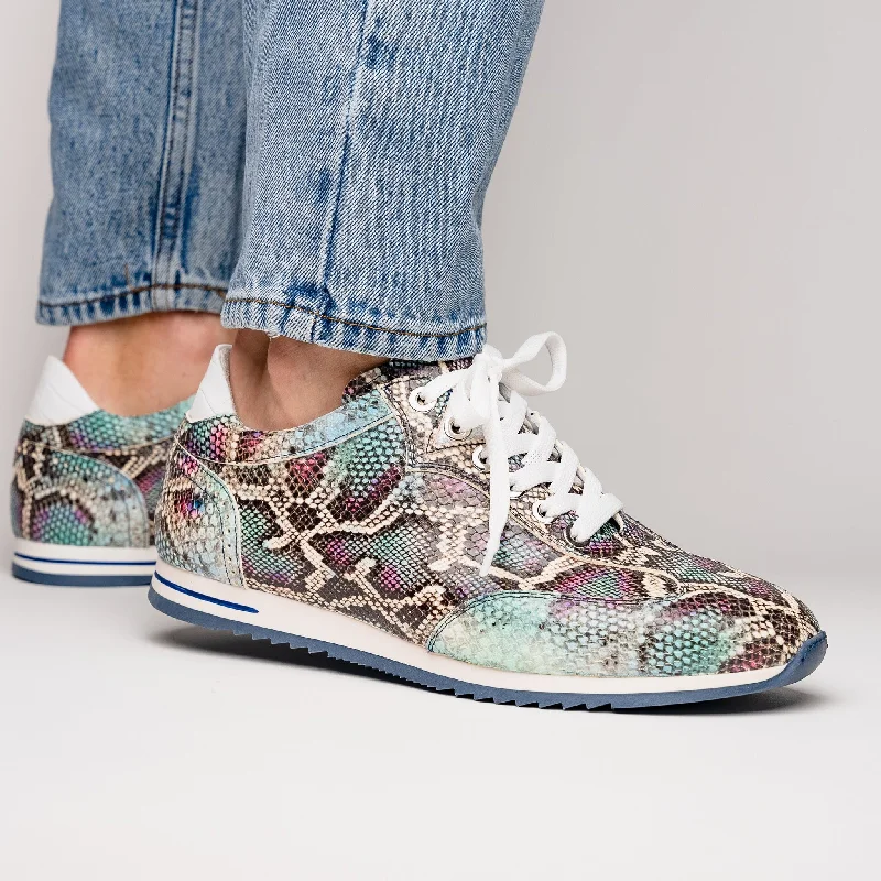 Peri Python Embossed Italian Calfskin Sneaker in Marine Blues by Zelli Italia