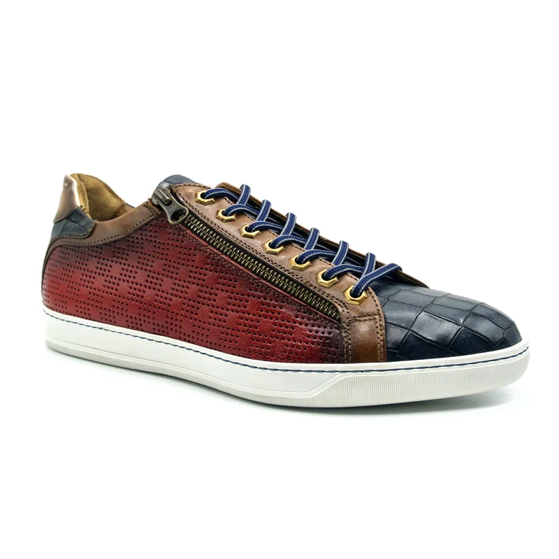 Brezza Calfskin & Embossed Crocodile Sneaker in Red by Zelli Italia