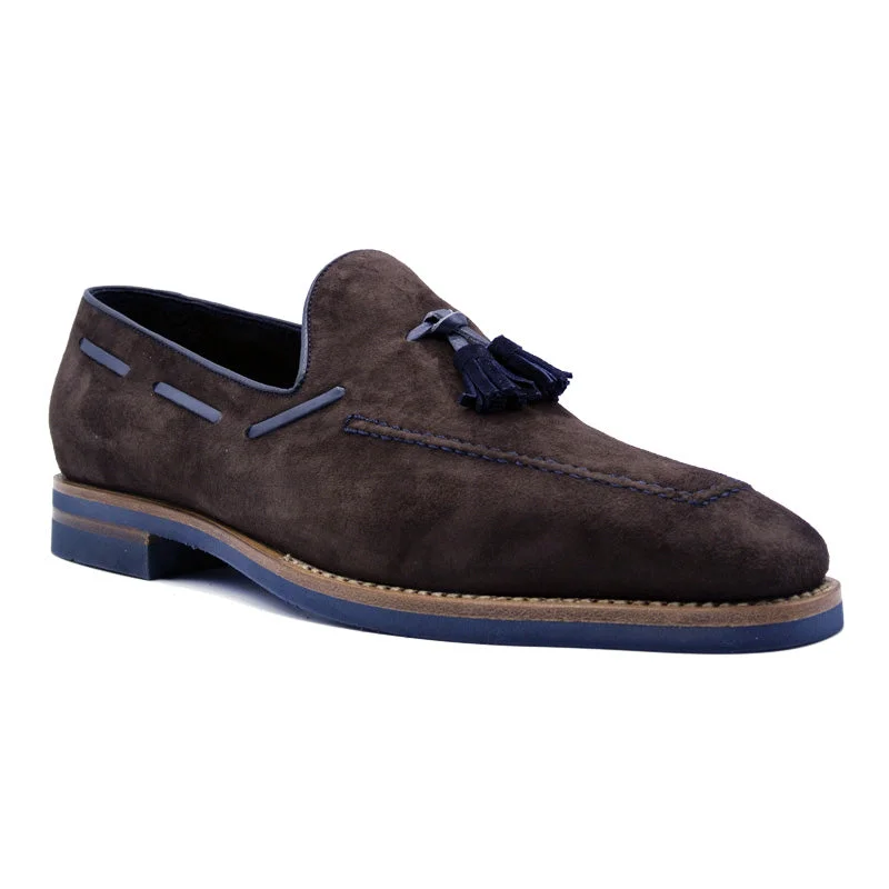 Carmen Sueded Goatskin & Crocodile Tassel Loafer in Brown by Zelli Italia