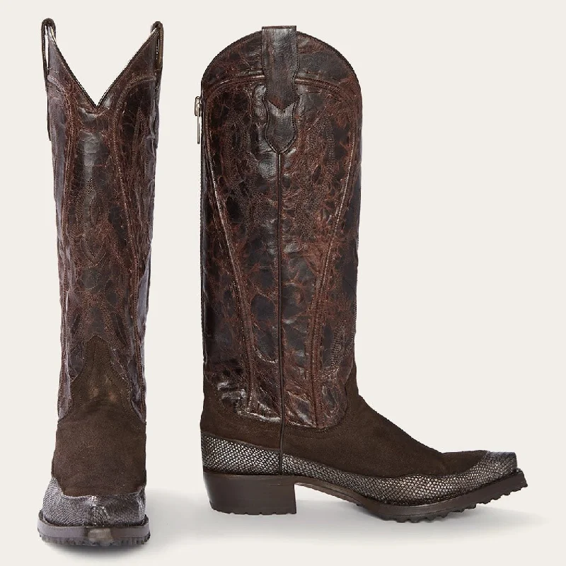 Dakota Brown Suede & Teju Cowboy Boot