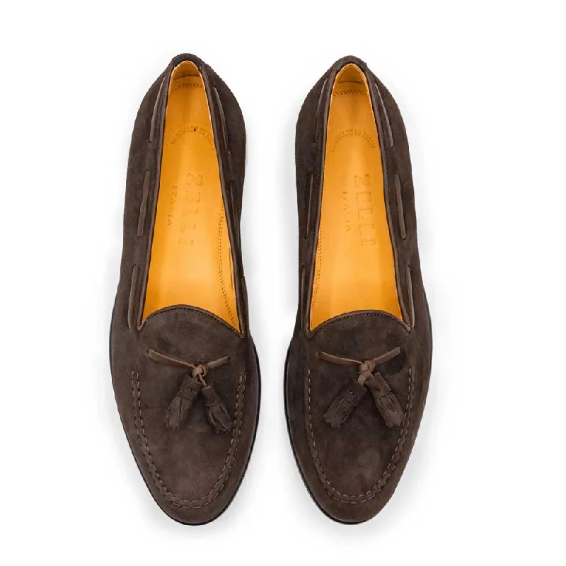 Franco Sueded Italian Goatskin Tassel Loafer in Nicotine by Zelli Italia