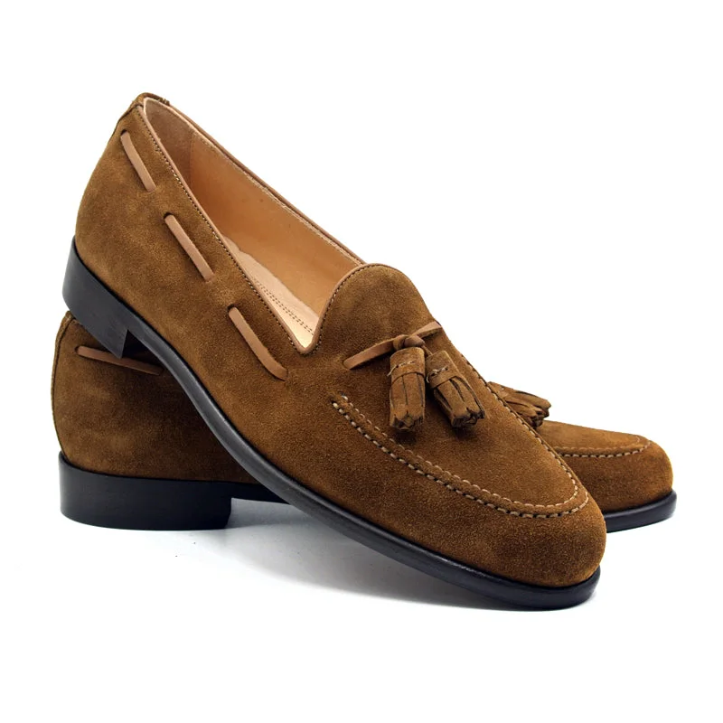 Franco Sueded Italian Calfskin Tassel Loafer in Tobacco by Zelli Italia