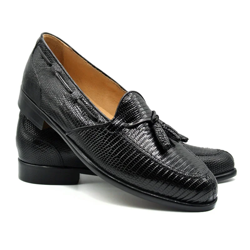 Franco Teju Lizard Tassel Loafer in Black by Zelli Italia