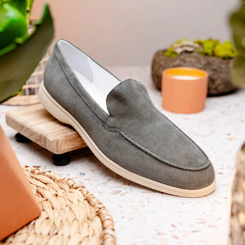 Livorno Sueded Italian Goatskin Loafer in Grey by Zelli Italia