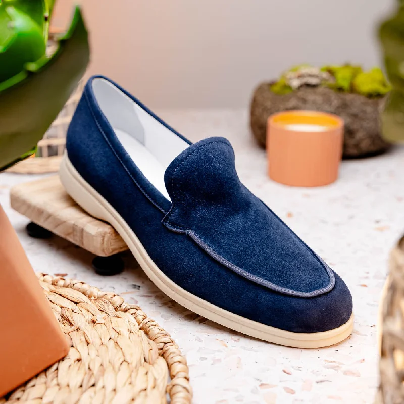 Livorno Sueded Italian Goatskin Loafer in Navy by Zelli Italia