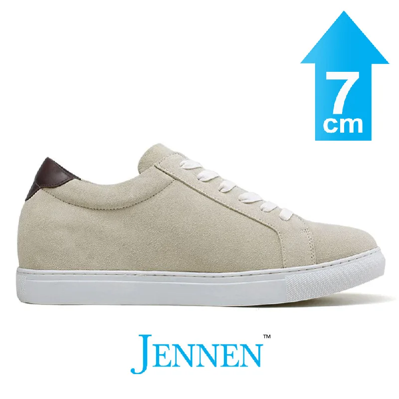 Mr. Banksy Beige 7cm | 2.8 inches Height Increasing Suede Sneakers for Men