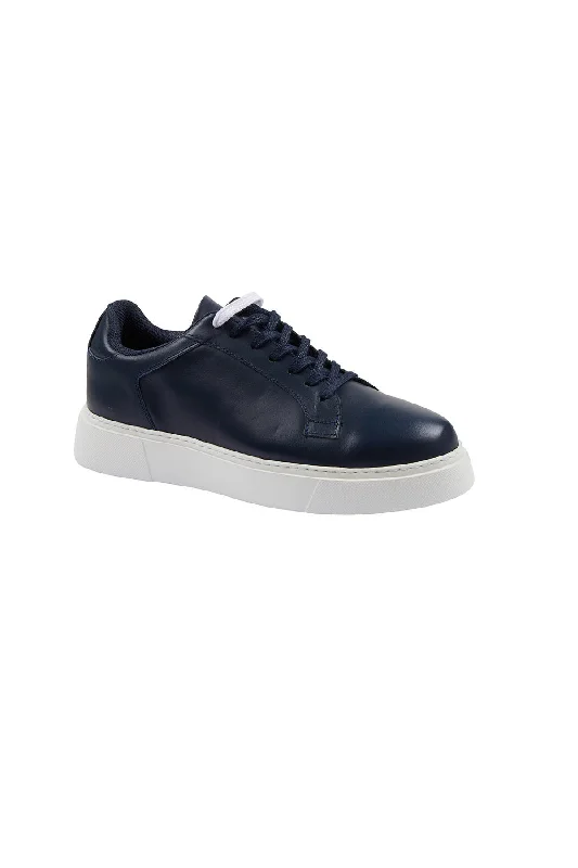 Navy Lace-Up Leather Sneakers