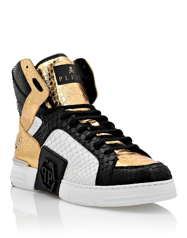 PHANTOM KICK$ Python Leather Hi-Top Sneakers Multi - Purpose Shoe Design  