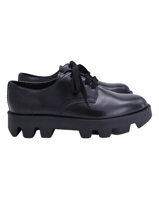 Prada Rocksand Derby Shoes in Black Leather