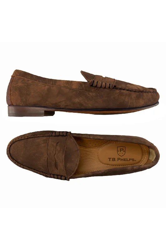 Preston Washed Calfskin Penny Loafer in Espresso/Walnut by T.B. Phelps