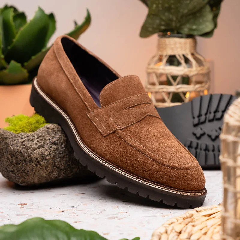 Roma Country Italian Suede Penny Loafer in Tobacco by Zelli Italia