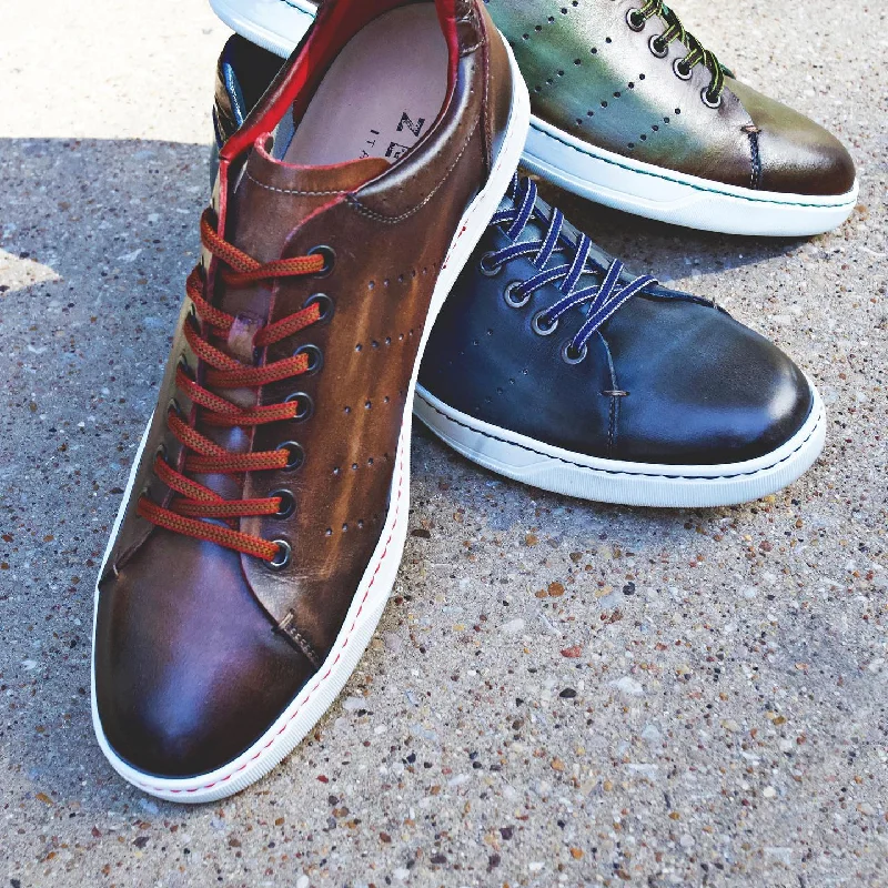 Russo Burnished Italian Calfskin Sneaker in Brown by Zelli Italia