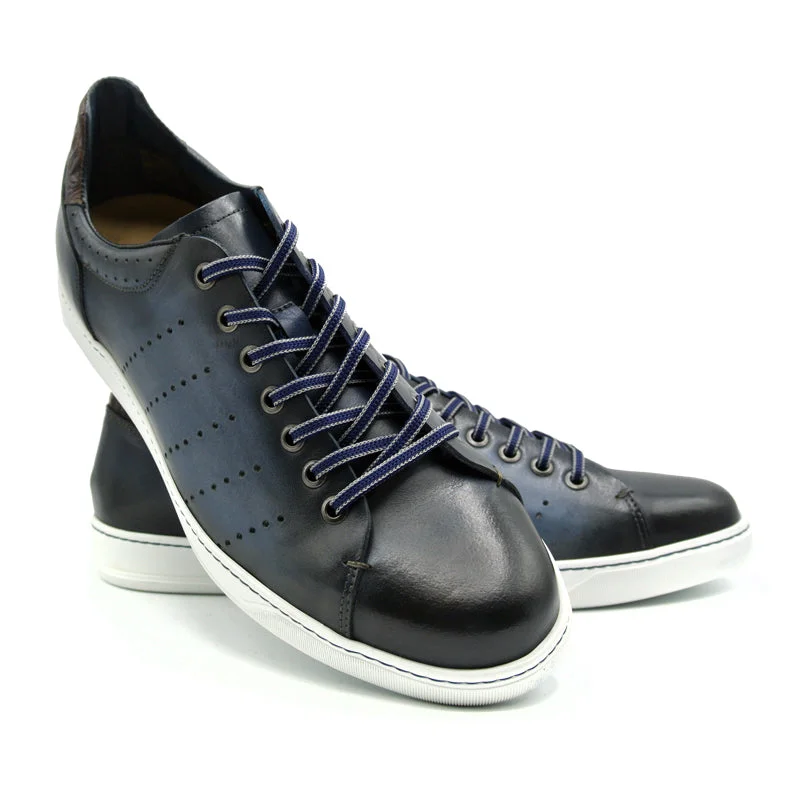 Russo Burnished Italian Calfskin Sneaker in Navy by Zelli Italia