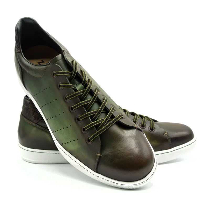 Russo Burnished Italian Calfskin Sneaker in Olive by Zelli Italia