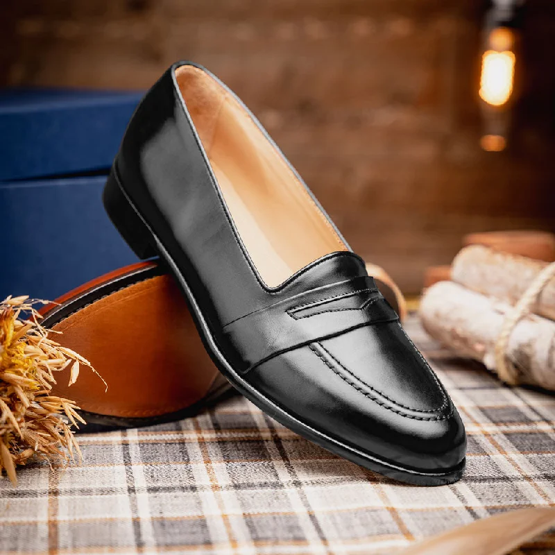 Savannah Italian Carli Calfskin Penny Loafer in Black by Zelli Italia