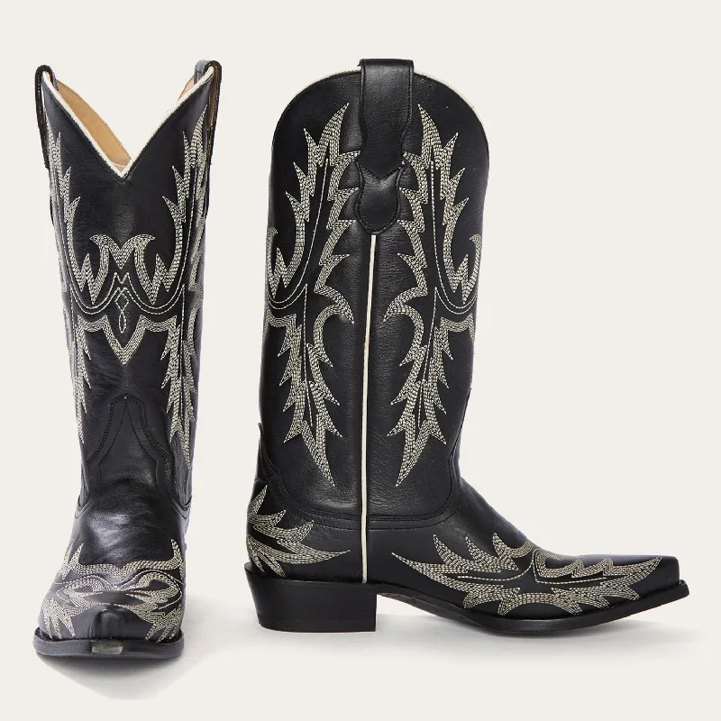 Tina Black & White Flame Embroidered Cowboy Boot