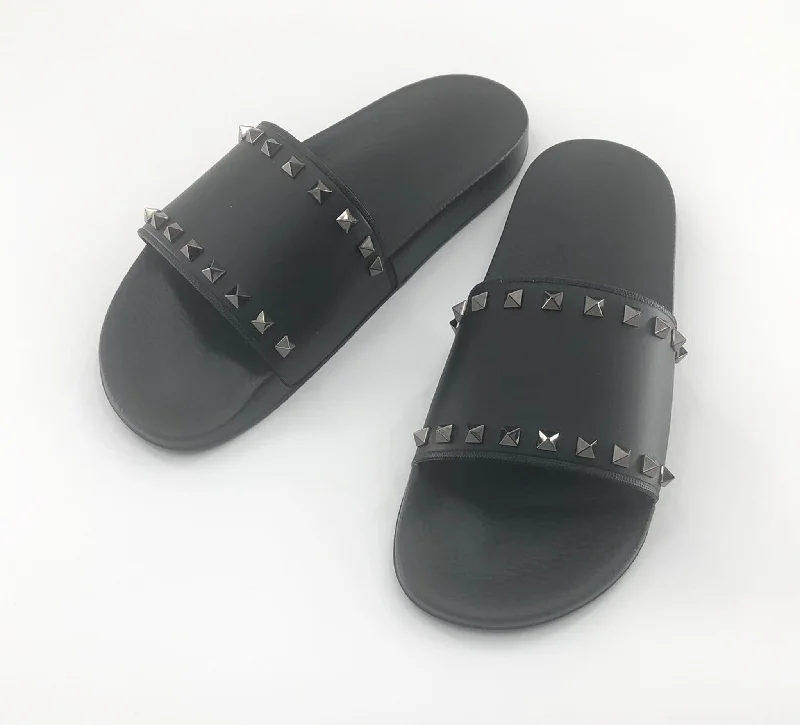 Valentino Black Rockstud Pool Slides