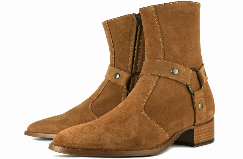 Vincent Harness Zip Boot Tan Suede