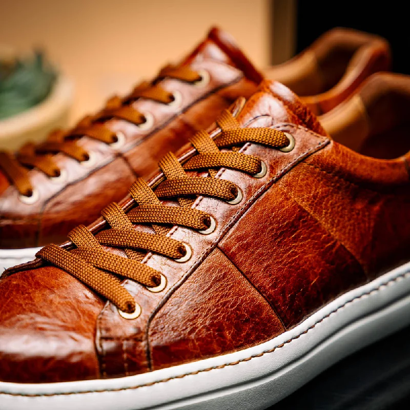 Vivo Tumbled Italian Calfskin Sneaker in Cognac by Zelli Italia