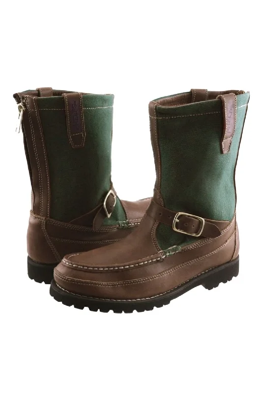 Winfield Oil Tan Leather Hunting Boot in Walnut and Green Canvas by T.B. Phelps